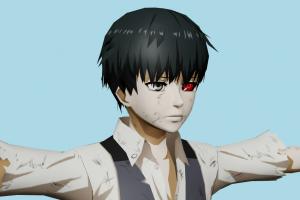 Ken Kaneki Tokyo-Ghoul, male, man, boy, people, human, xna, characters, rigged